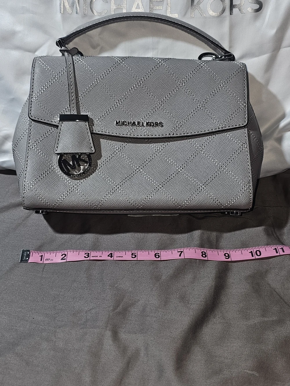 Authentic Michael Kors Gray Quilted Top-Handle Satchel Or Crossbody Bag